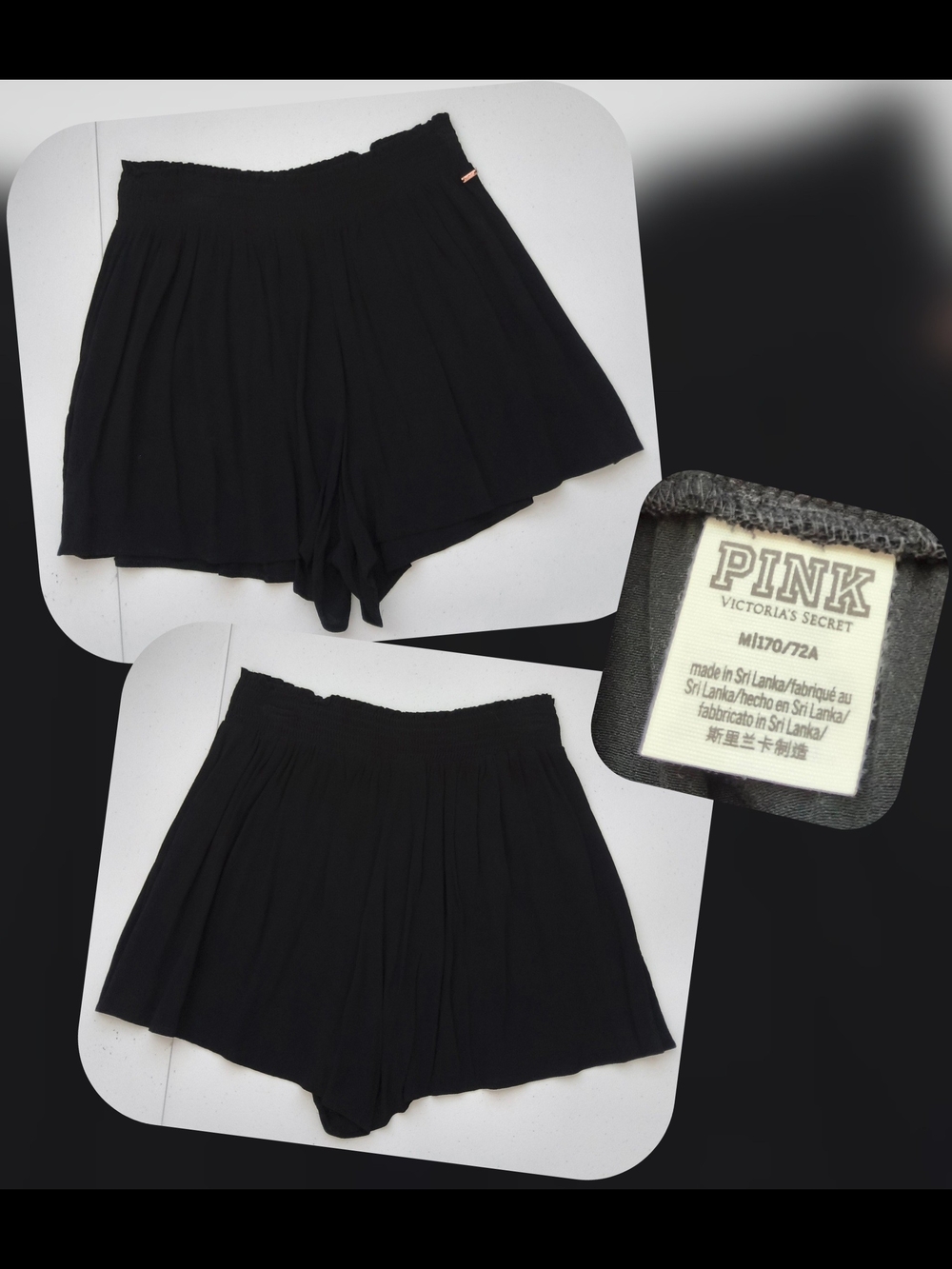 PINK Victoria's Secret Black High-Waist Smocked Shorts Size Med